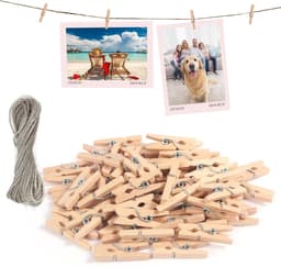 Houten knijpers 120 stuks 2.5 x 0.3 cm met 10 m touw, kleine clips voor foto's, kaarten en feestdecoraties — thumbnail 1