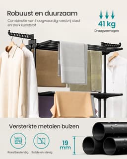 uJOY Droogrek - Extra grote droogcapaciteit - 4 Niveaus - 2 Draaibare haken - Gemakkelijk verplaatsbaar - Hoge draagkracht — thumbnail 4