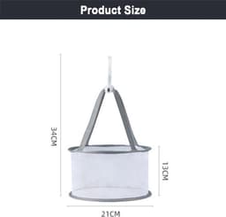 Netzak met haken, herbruikbare wasdroogzak, droogmand met luchtkussen, opbergmand, wasdroogmand, grijs, compact. — thumbnail 5