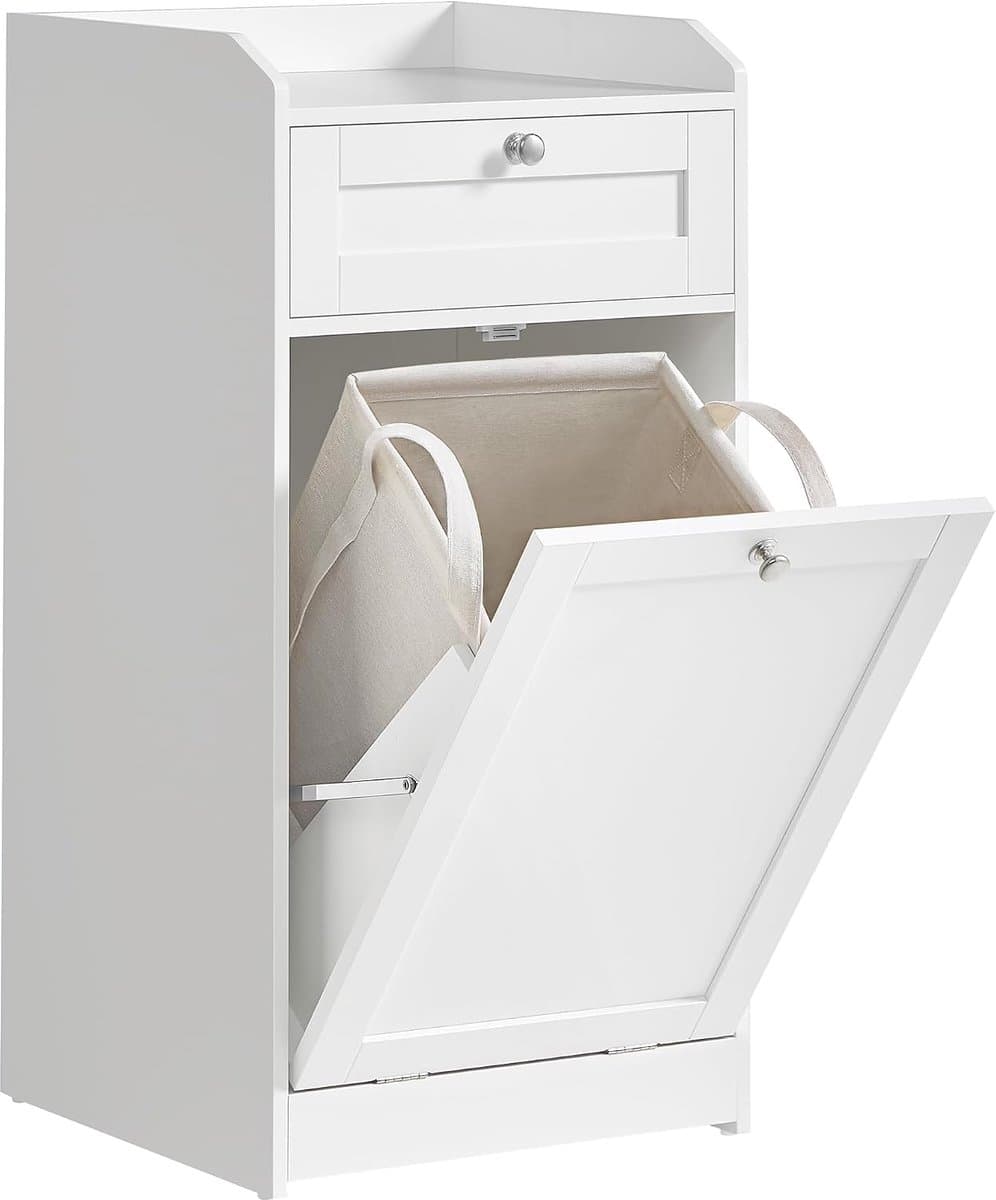 Badkamermeubel, wasmand, opbergkast, met afneembare binnenzak met handgrepen, 1 lade en 1 wasmand, 40 x 40 x 80,2 cm, wolkenwit BBC741W01 — afbeelding 1