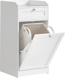 Badkamermeubel, wasmand, opbergkast, met afneembare binnenzak met handgrepen, 1 lade en 1 wasmand, 40 x 40 x 80,2 cm, wolkenwit BBC741W01 — thumbnail 1
