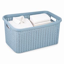 Plasticforte Wasmand - 35 liter - rotan - blauw - kunststof - 53 x 36 x 26 cm - draagmand - met handvatten - lichtgewicht — thumbnail 1