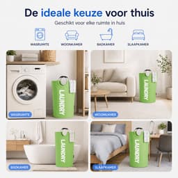 BOTC Wasmand - Waszak - Laundry basket - Wassorteerder - 38x63 cm - waszak vouwbaar - draagbaar wasbox - Groen — thumbnail 5