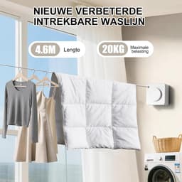 Waslijn Uitschuifbaar - Wand Waslijn - Kleding Drogen - Anti Doorhang Ontwerp - 46 Meter - Wit — thumbnail 5
