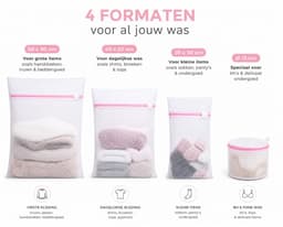 Waszakken Wasmachine 4 Stuks – Waszak Set met Rits – Wasnetjes voor BH, Lingerie, Ondergoed, Sokken & Kleding – 4 Formaten – Wit — thumbnail 4