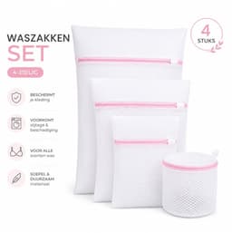 Waszakken Wasmachine 4 Stuks – Waszak Set met Rits – Wasnetjes voor BH, Lingerie, Ondergoed, Sokken & Kleding – 4 Formaten – Wit — thumbnail 1