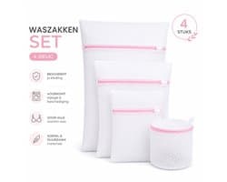 Waszakken Wasmachine 4 Stuks – Waszak Set met Rits – Wasnetjes voor BH, Lingerie, Ondergoed, Sokken & Kleding – 4 Formaten – Wit