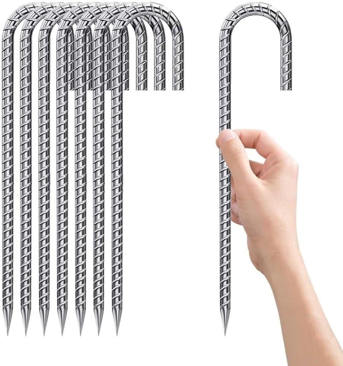Grondankers - Tentharingen J-vorm - Tent Vastzetten - Verzinkt Roestvrij - 30 cm - Zilver — afbeelding 1