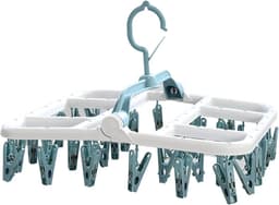 Droogrek,Biluer 1PCS Clips Droogrek Plastic 40 Peg Opvouwbare Indoor Sok Droger Wind-proof Kleerhanger Rack Opknopende Droger voor Sokken Ondergoed Schoen Inlegzolen Baby Kleding Handschoenen (Wit+Blauw) — thumbnail 1