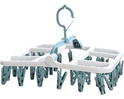 Droogrek,Biluer 1PCS Clips Droogrek Plastic 40 Peg Opvouwbare Indoor Sok Droger Wind-proof Kleerhanger Rack Opknopende Droger voor Sokken Ondergoed Schoen Inlegzolen Baby Kleding Handschoenen (Wit+Blauw)