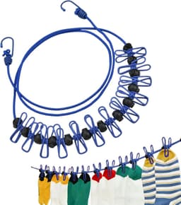 Waslijn met Clips - Drooglijn Kledinglijn - Kleding Drogen - Winddicht Antislip Ontwerp - 3.7 Meter - Blauw — thumbnail 5