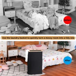 Wasmand 60 Liter met Deksel - Smalle Kledingmand - Opvouwbare Wasmand met Wasbare Uitneembare Binnenzak - Voor Badkamer Slaapkamer en Wasruimte - Zwart — thumbnail 4