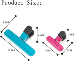 Bag Sealer Clips, 6 stuks voedselklemmen, grote en kleine maten, blauw, groen, rozerode kleuren, kunststof met roestvrij staal, robuuste luchtdichte afdichtingsgreep, geschikt voor thuis en — thumbnail 5