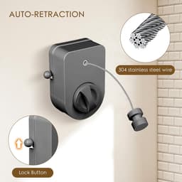 Intrekbare Waslijn - Uitschuifbare Droger - Kleding Drogen - Roestvrij Staal - 42 m - Grijs — thumbnail 3