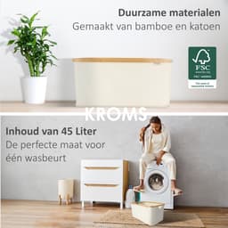 KROMS Wasmand opvouwbaar - Beige - 45L - Laundry basket - Heupwasmand - Opvouwbare wasmand - Opbergmand — thumbnail 4