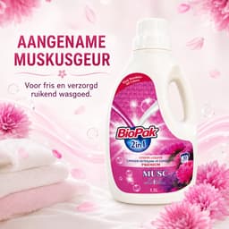 BioPak 2-in-1 Vloeibaar Wasmiddel & Wasverzachter Musc – 8 x 1,5 Liter – 12 Liter Totaal – Voor Gekleurde Was – Tot 240 Wasbeurten — thumbnail 4