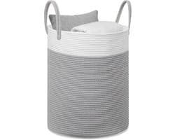 Lemonmax Ronde wasmand opbergmand - Gevlochten speelgoedmand met handvatten 58 L - Voor kinderkamer slaapkamer woonkamer - 38x50 cm - Wit Grijs