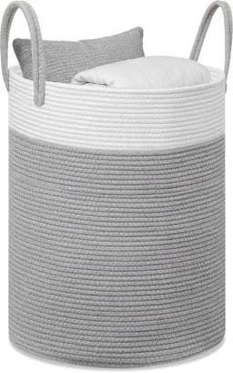 Lemonmax Ronde wasmand opbergmand - Gevlochten speelgoedmand met handvatten 58 L - Voor kinderkamer slaapkamer woonkamer - 38x50 cm - Wit Grijs — thumbnail 1