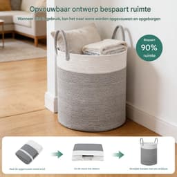 Lemonmax Ronde wasmand opbergmand - Gevlochten speelgoedmand met handvatten 58 L - Voor kinderkamer slaapkamer woonkamer - 38x50 cm - Wit Grijs — thumbnail 4
