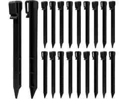 SnelShoppen - Pack van 20 Plastic Grondankers - 25 cm Zwarte Grondsteken voor Tuin, Tentconstructie, Onkruiddoek en Tuinranden
