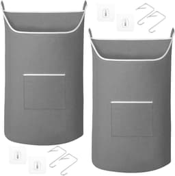 SnelShoppen - 2 Stuks Hangende Waszakken 91 x 56 cm - Ruime Opbergtas voor Kleding, Beddegoed, Handdoeken - Grijs, Muur Gemonteerd, Ideaal voor Deur, — thumbnail 1