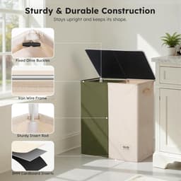 SnelShoppen - Wasmand 145 liter, wasverzamelaar met 2 vakken, deksel en 2 waszakken, groot XXXL, 2 x 72,5 l, groen + beige voor badkamer, slaapkamer, — thumbnail 2