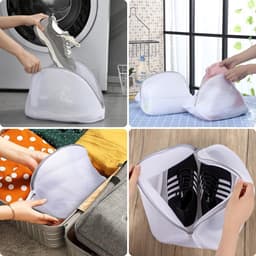 Set van 2 herbruikbare schoenwaszakken met gaasfilterlaag – Geschikt voor de wasmachine – Geschikt voor sneakers, bh's, enz. – 42 x 24 x 24 cm – Grijs — thumbnail 2