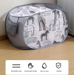 Dailygoods - Foldable Laundry Hamper 35x35x68 cm – Mesh Pop Up Laundry Basket with Cute Print, Portable Laundry Bin for Bathroom, Kids Room, Travel or Student Dorm (F) — thumbnail 3