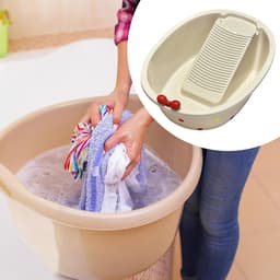 Wasbord Wastafel - Handwasbak - Kleine Kleding Wassen - Ingebouwd Schrob-oppervlak - 56.5 cm Lengte - Neutrale Kleur — thumbnail 2