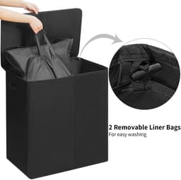 Dailygoods- Wasmand 180L met deksel - Inklapbare 2 vakken - Afneembare waszakken - Handgrepen - Geschikt voor slaapkamer/badkamer - Wascontainer — thumbnail 2