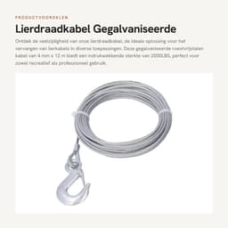 Dailygoods- Lierdraadkabel Gegalvaniseerd - Roestvrij Staal - 4 Mm X 12 M - 2000LBS Sterkte - Lierkabel Vervanging - Zelfsluitende Haak - Trekkabel — thumbnail 1