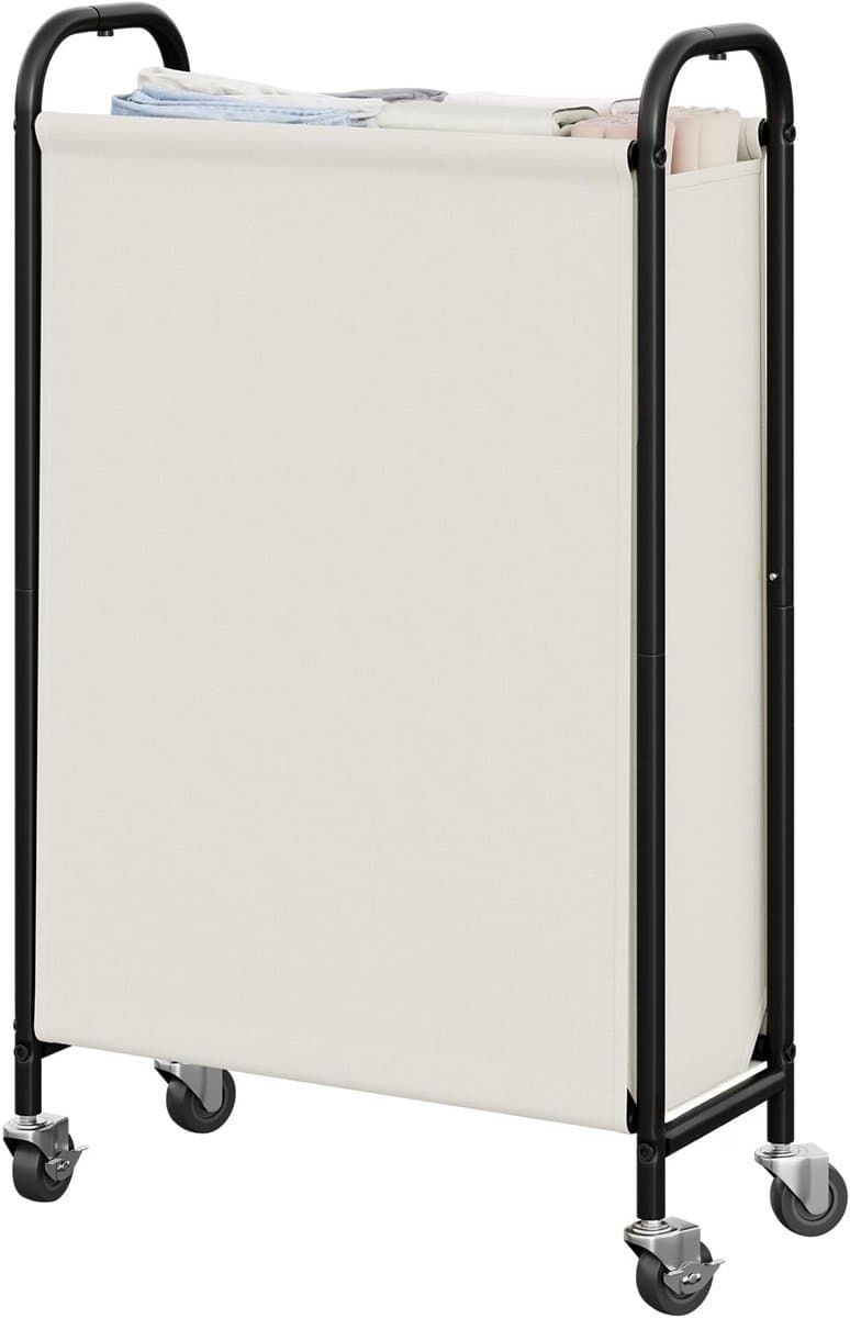 Dailygoods- Wasmand 80L smal - Wasmand met wielen - Kledingorganizer - Robuuste constructie - Ruimte-slim ontwerp - Beige - Opbergmand — afbeelding 1