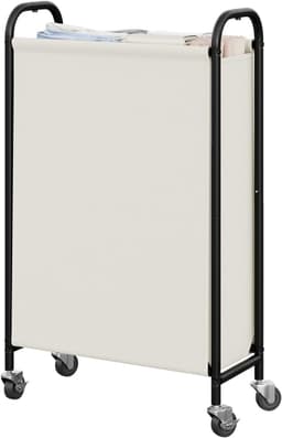 Dailygoods- Wasmand 80L smal - Wasmand met wielen - Kledingorganizer - Robuuste constructie - Ruimte-slim ontwerp - Beige - Opbergmand — thumbnail 1
