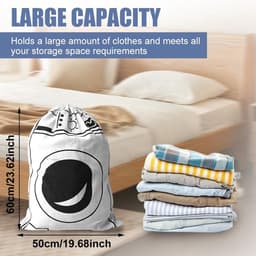 Dailygoods- Waszak Katoen 60 x 50 cm - 2 Stuks - Trekkoord - Machinewasbaar - Multifunctioneel - Ruimtebesparend - Opbergtas — thumbnail 2