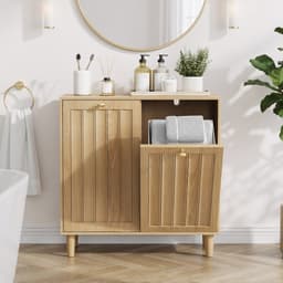 Wasmand voor de badkamer - Schuine wasmand - Verborgen wasmand - Badkameropbergkast - Met uitneembare binnenmand - MDF - 69,5 x 35 x 70,5 cm - Geschikt voor wasruimtes, badkamers en balkons - Lichtbruin — thumbnail 3