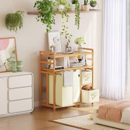 Wasmand Met Vakken - Kleding Sorteerder - Orde Scheppen - Dubbel Bamboe Planken - 140 Liter - Beige — thumbnail 2