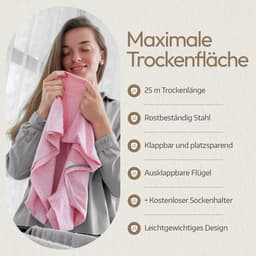 Dailygoods - Extra groot en stabiel droogrek met vleugels - 25 m drooglijnlengte — thumbnail 2