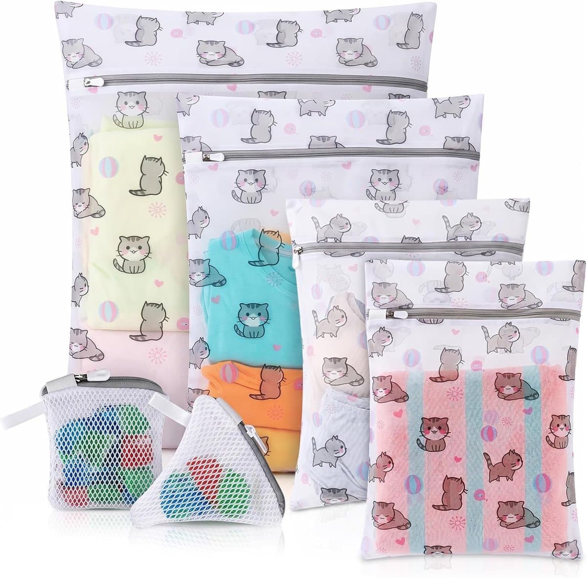 SnelShoppen - 6 x Wasnetten voor Wasmachine, 4 Waszakken (2S, 1M, 1L) en 2 Geurparel Zakjes, Rits Waszakken voor Ondergoed, Blouses, Gevoelige Kleding — afbeelding 1