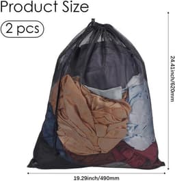 - Waszakken - Trekkoord - Herbruikbaar - Zwart - Machine Wasbaar - Pouch Zak Case - Ondergoed Sokken Delicates - Thuis Reizen Hotel Benodigdheden - Geschikt voor - 2Pcs Mesh Waszakken 62x49cm. — thumbnail 2