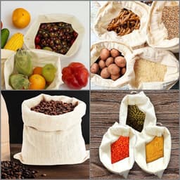 - Katoenen Draagtas - Herbruikbaar - Set van 10 - Groen - Voor Groente en Fruit - L40 x H50 cm - Milieuvriendelijke Katoenen Tas met Trekkoord — thumbnail 4