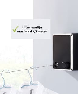 Waslijn - Uittrekbare waslijn - Enkele lijn - 4,2 meter - Zwart - Wanddroogrek - Waslijndraad uittrekbaar - Roldrooglijn - Wasdraad — thumbnail 4
