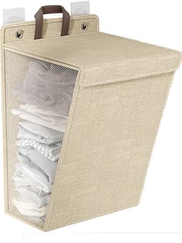 Wasmand (1 stuk) - Opvouwbare wasmand - Wasmand voor vuile was - Hangende wasmand - Opvouwbare wasmand voor huishoudelijk gebruik - Wandgemonteerde badkamerwasmand - Handvat - Ingebouwde waterdichte coating - Beige - 48*36*12 cm — thumbnail 1