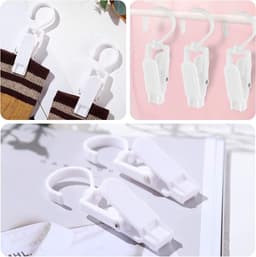 Wasknijpers met Haak - 10 Stuks - Drooghaak voor kleding - met 360 graden draaibare haak - Droogrek Knijpers - Wasknijpers - Kunststof - Anti Slip - Veelzijdig - draagbare antislip plastic hangers clips - Wit — thumbnail 4