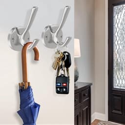Badjashaak van geborsteld nikkel, handdoekhaak, 3-pack kledinghaken, zware haken voor de bijkeuken, dubbele badjashaken, wandmontage, hoedenhaken voor hal, badkamer, keukenkast — thumbnail 5
