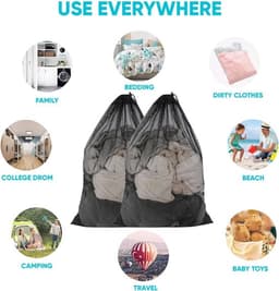 2-pack, netwaszakken, waszakken, reiswaszakken, waszakken, 23 x 34 inch dikke netwaszakken, grote waszakken met trekkoord voor studenten, studentenhuizen, reizen, huis- en appartementbewoners — thumbnail 2