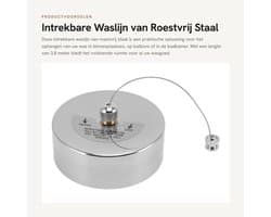 Waslijn Zware Kwaliteit - Intrekbaar - Roestvrij Staal - Veiligheidsmechanisme - Voor Binnen/Buiten - 3,8 m Lengte - Kledingdrooglijn