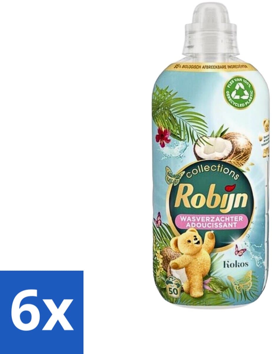 6 x Robijn Collections - Wasverzachter - Kokos - 1,25L - 50 Wasbeurten - Wasverzachter - Kokosgeur - Zachte Was - Frisse Was - Wasverzachter 1.25L — afbeelding 1