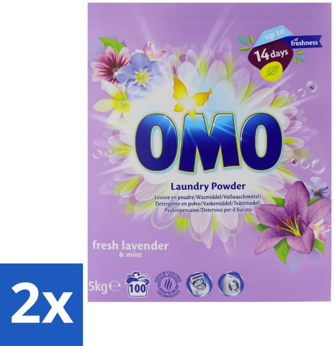 2 x Omo - Waspoeder - Lavendel & Mint - 5 kg - 100 Wasbeurten - Wasmiddel - Waspoeder - Lavendel En Mint - Wasbeurt - Wasgoed — afbeelding 1