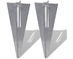 Grondanker voor Ronde Palen - 2 Stuks - Geschikt voor Ø 34 mm - Verzinkt Staal - Hoogte 50 cm - Inslaganker voor Tuinafscheiding & Hekwerk - Roestvrij