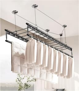 Plafond Droogrek - Waslijn Katrol - Kleding Drogen - Ruimtebesparend Ontwerp - 150 cm Lengte - Aluminium — thumbnail 1